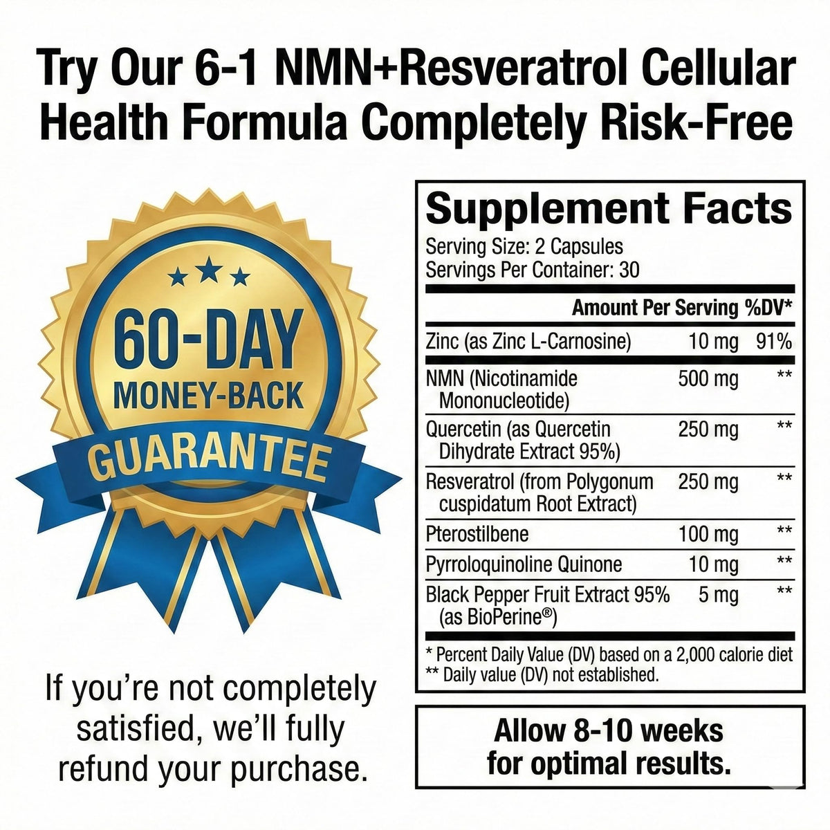 CogniTune NMN 1115mg étiquette arrière avec informations nutritionnelles