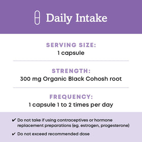 Cohosh Noir Bio Oregon's Wild Harvest, étiquette et informations nutritionnelles