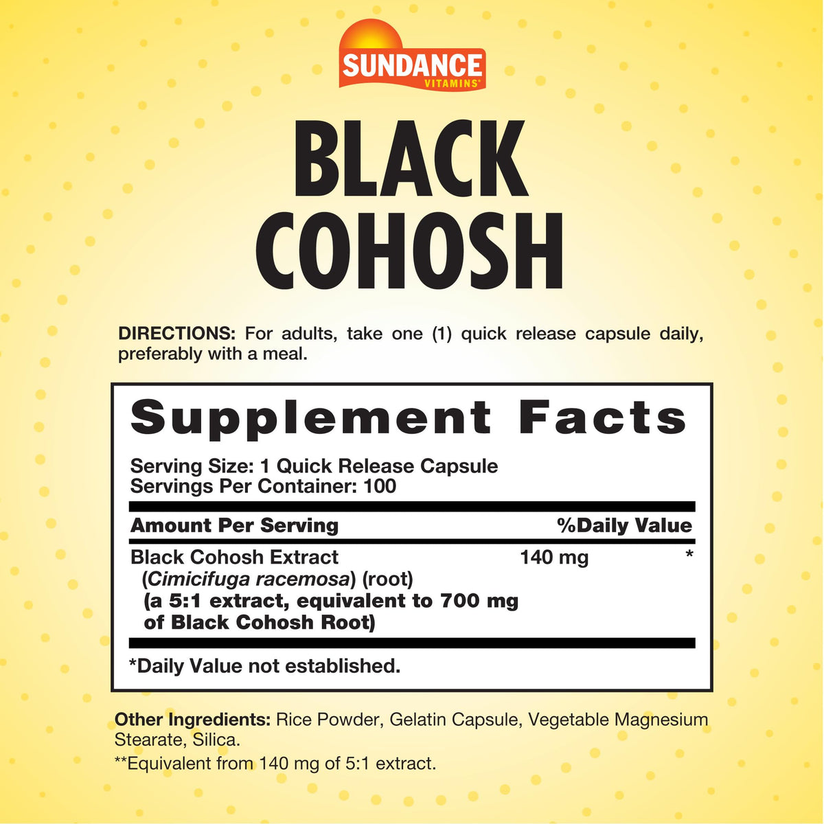 Cohosh Noir Sundance capsules en main avec fond naturel