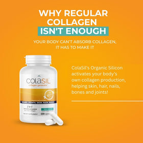 Colasil Capsules de Collagène à côté d'une main tenant une capsule