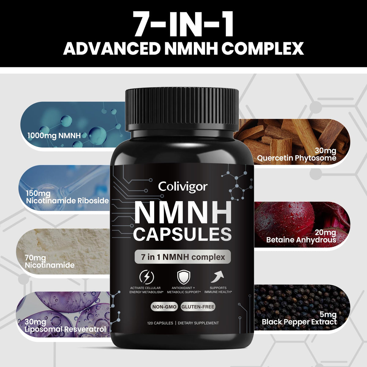 Colivigor NMNH 1000mg capsules sur un fond blanc