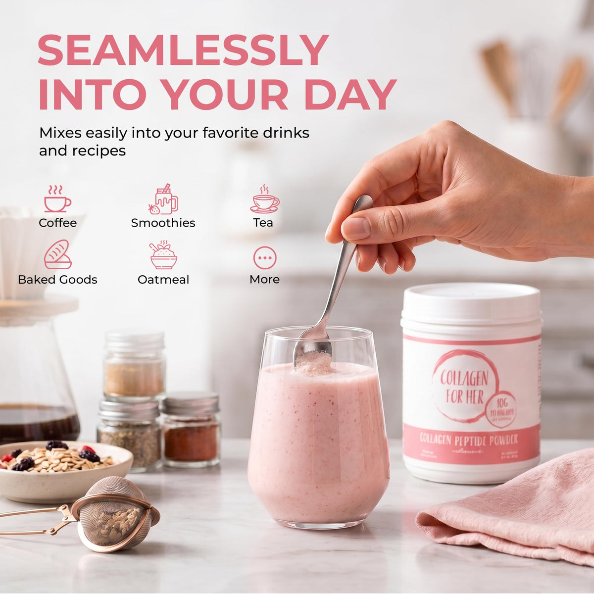 Collagen For Her Collagène Hydrolysé sur une table en bois