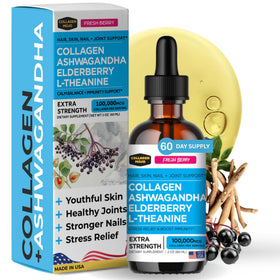 Collagen Mojo collagène liquide Ashwagandha 100000mcg flacon avant