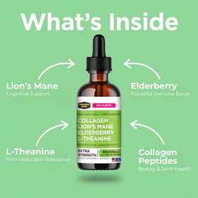 Collagen Mojo collagène liquide Lion's Mane ingrédients sur l'étiquette