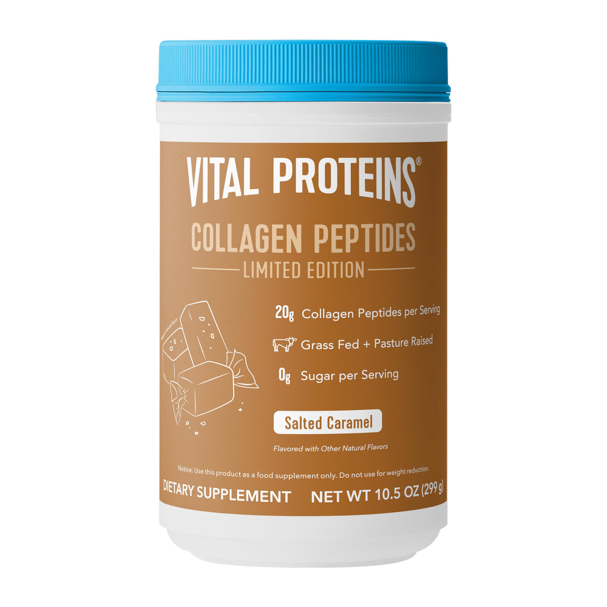 Collagen Peptides Caramel Salé de Vital Proteins, avant et arrière du paquet