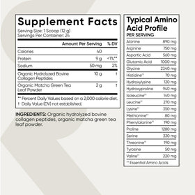Collagen Peptides Sports Research avec Matcha 381g étiquette zoomée