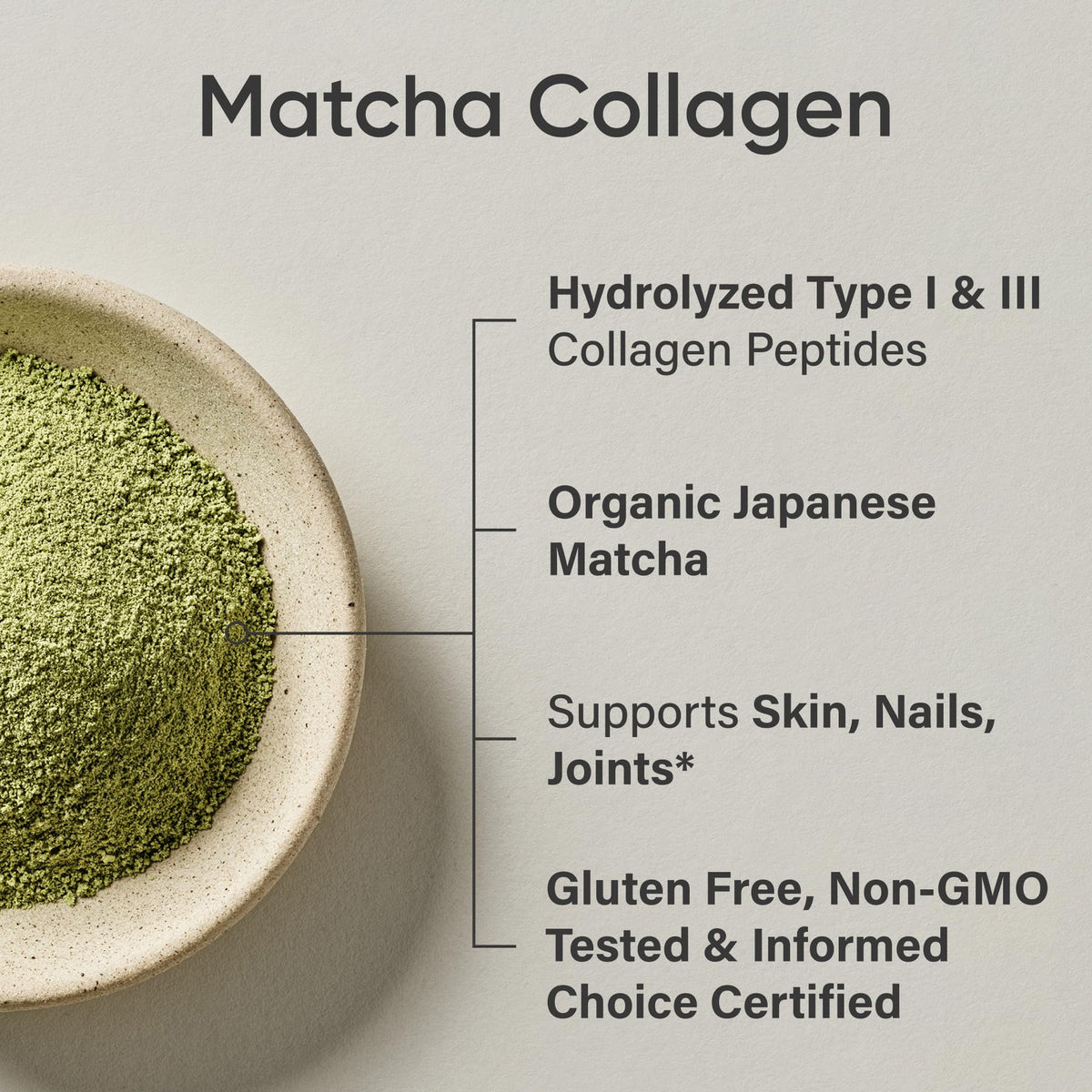 Collagen Peptides Sports Research avec Matcha 381g sur une table de cuisine