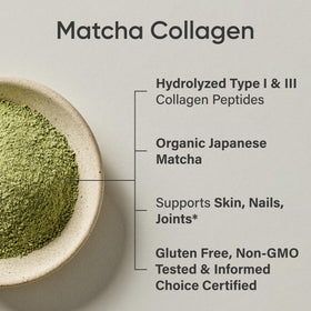Collagen Peptides Sports Research avec Matcha 381g sur une table de cuisine
