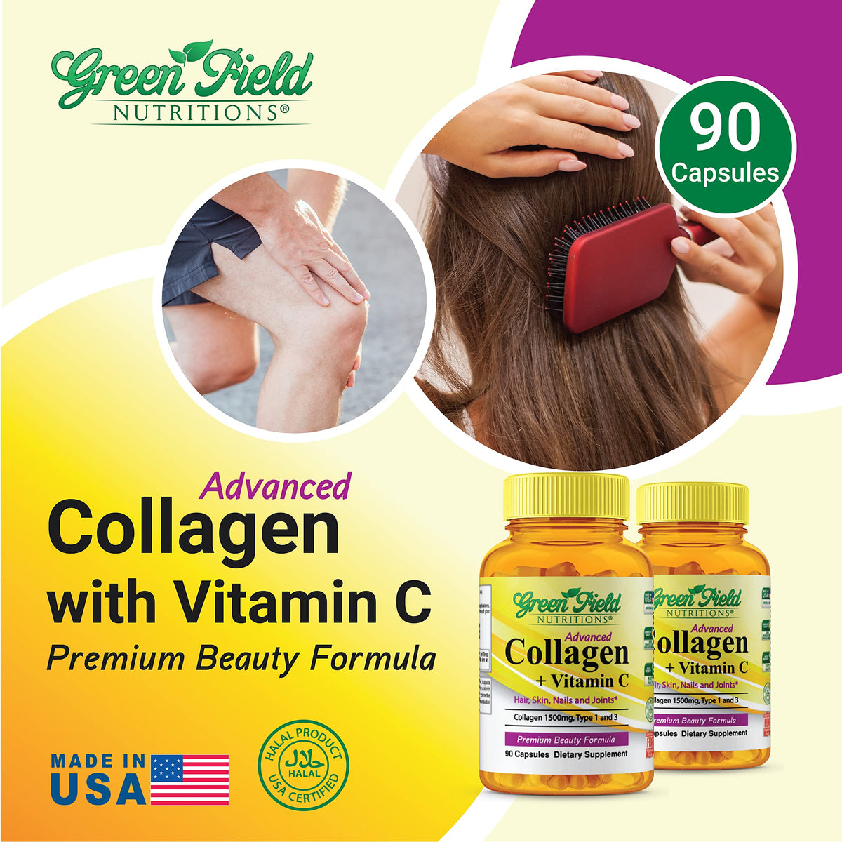 Collagène Halal 1500 mg, capsules sur fond blanc