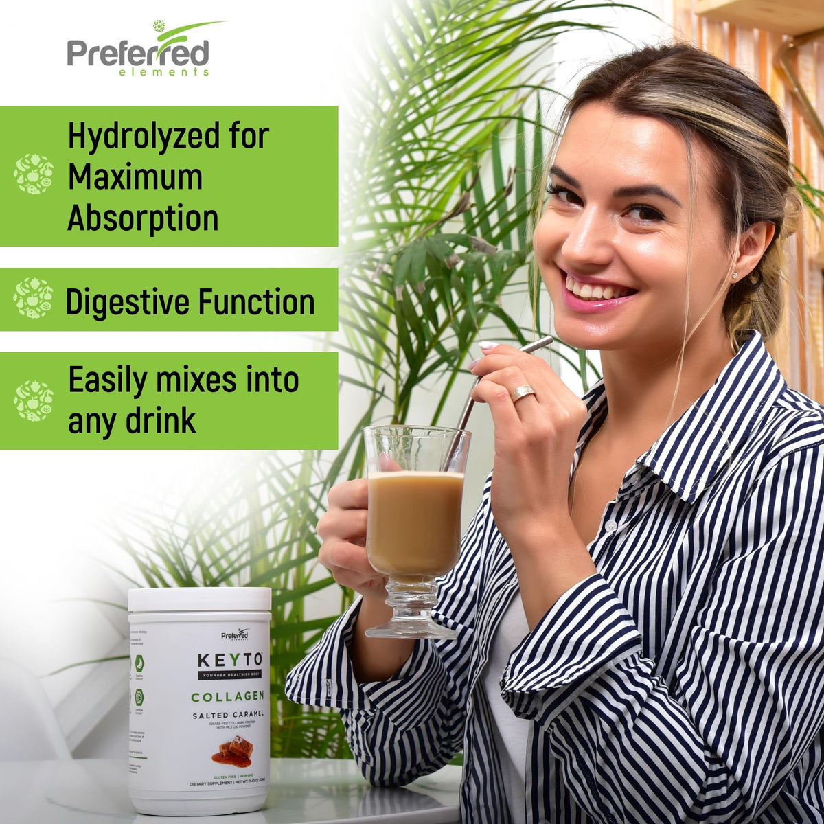 Collagène Keto Preferred Elements mélangé dans un smoothie