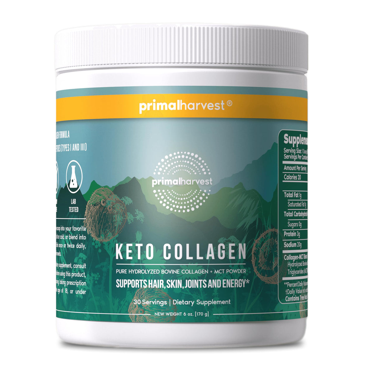Collagène Keto Primal Harvest 231g vue de face avec étiquette