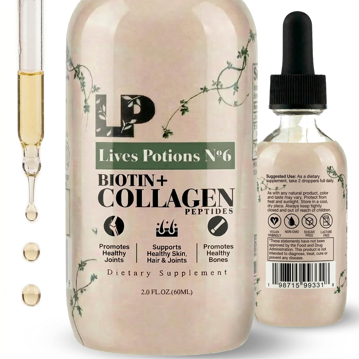 Collagène liquide Lives Potions 2oz avec étiquette visible