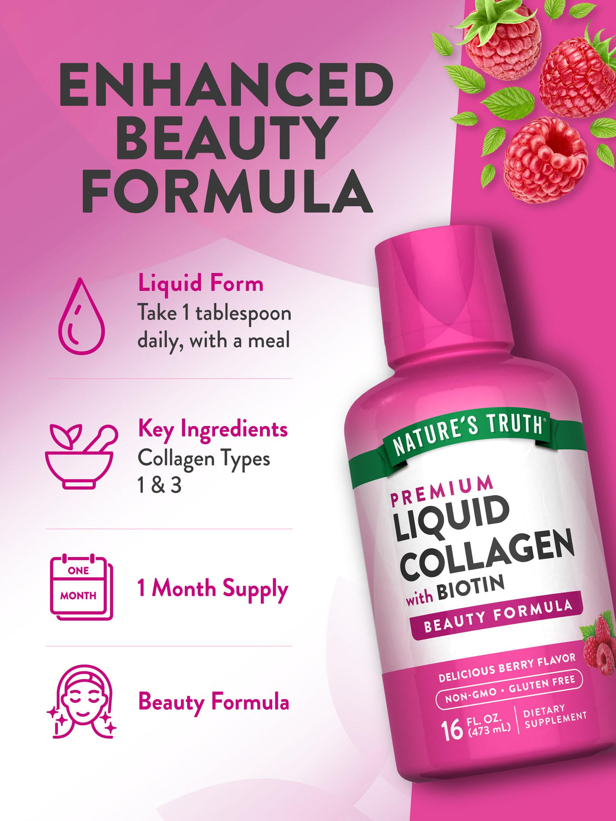 Collagène liquide Nature's Truth sur un fond blanc