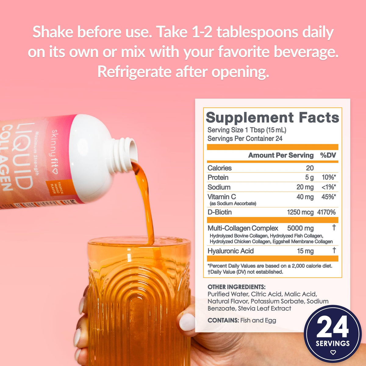 Collagène liquide SkinnyFit versé dans un verre