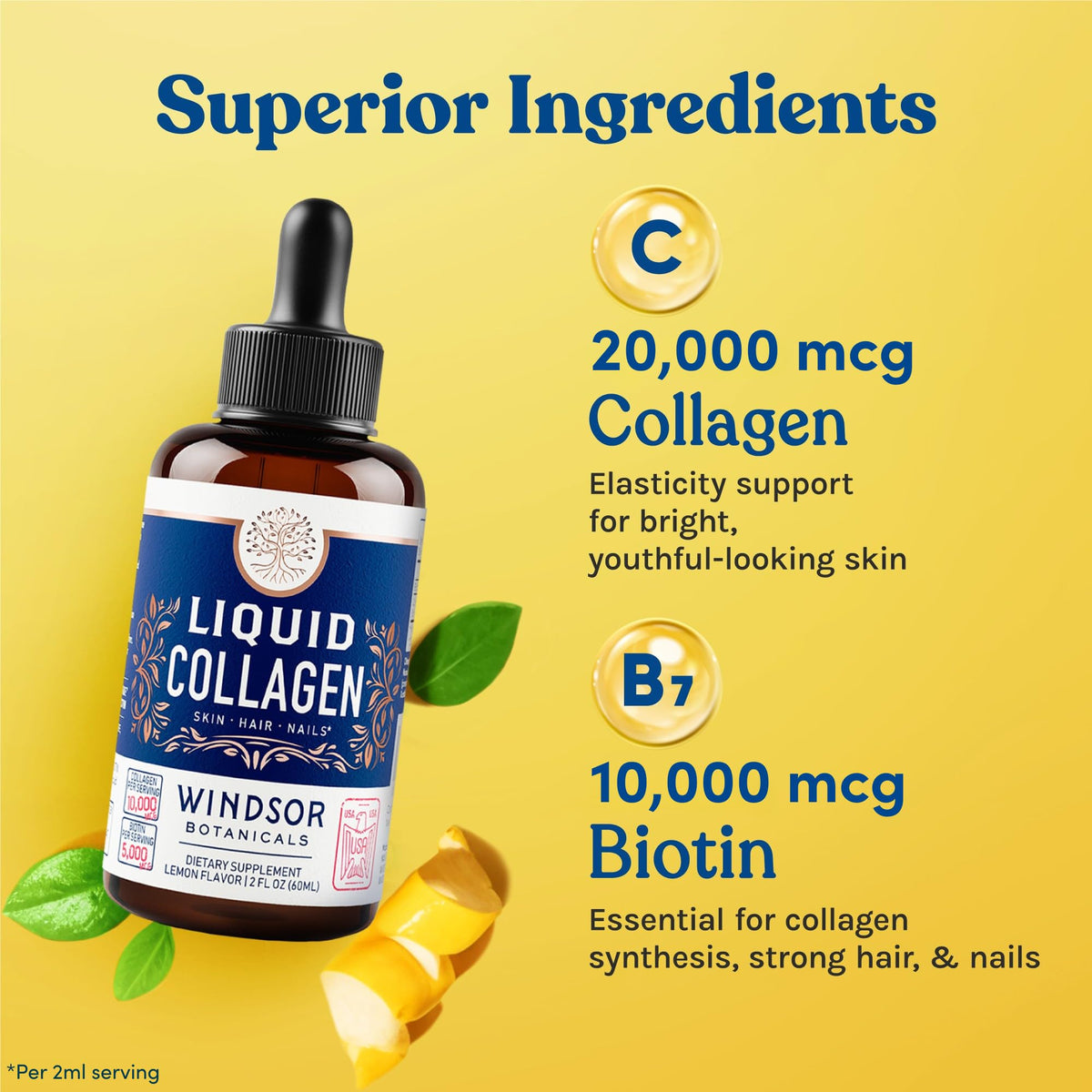 Collagène liquide WINDSOR BOTANICALS pris directement avec une pipette