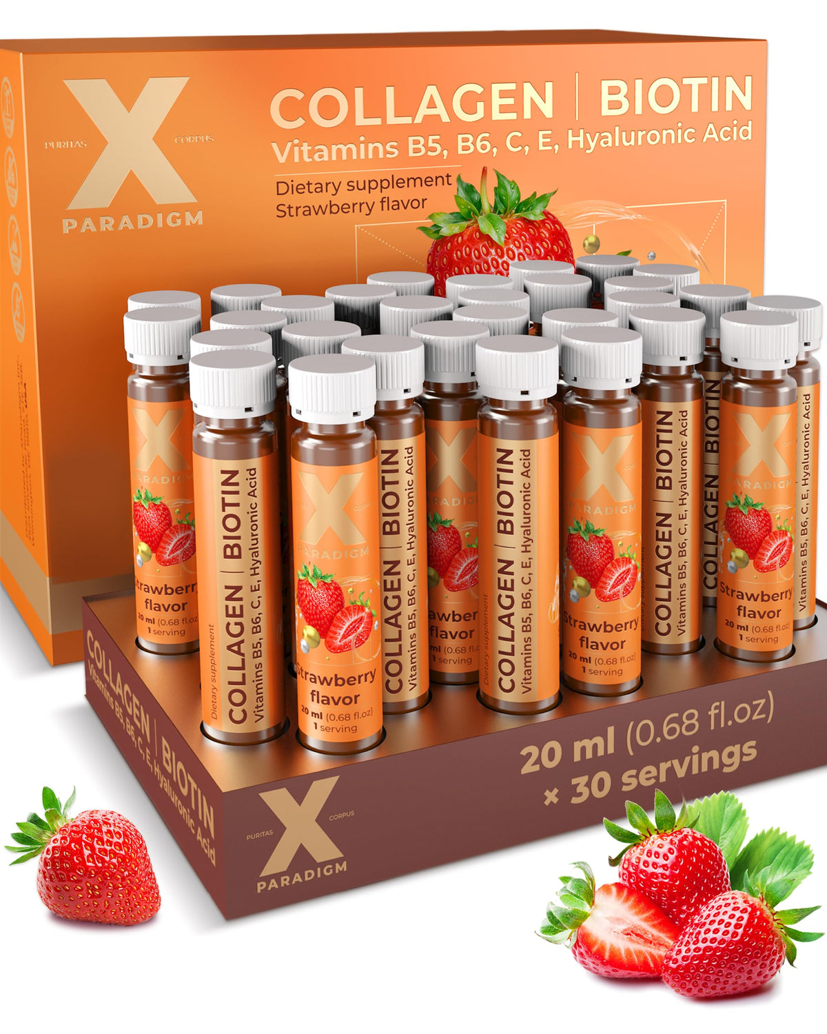Collagène liquide XParadigm 20ml fraise, flacon avant