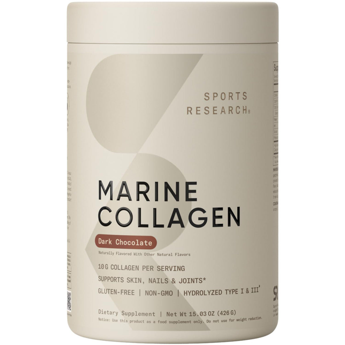 Collagène marin chocolat noir Sports Research 15oz devant