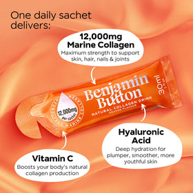 Collagène marin liquide Benjamin Button 12 000mg sachet orange arrière