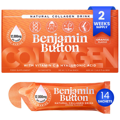 Collagène marin liquide Benjamin Button 12 000mg sachet orange face