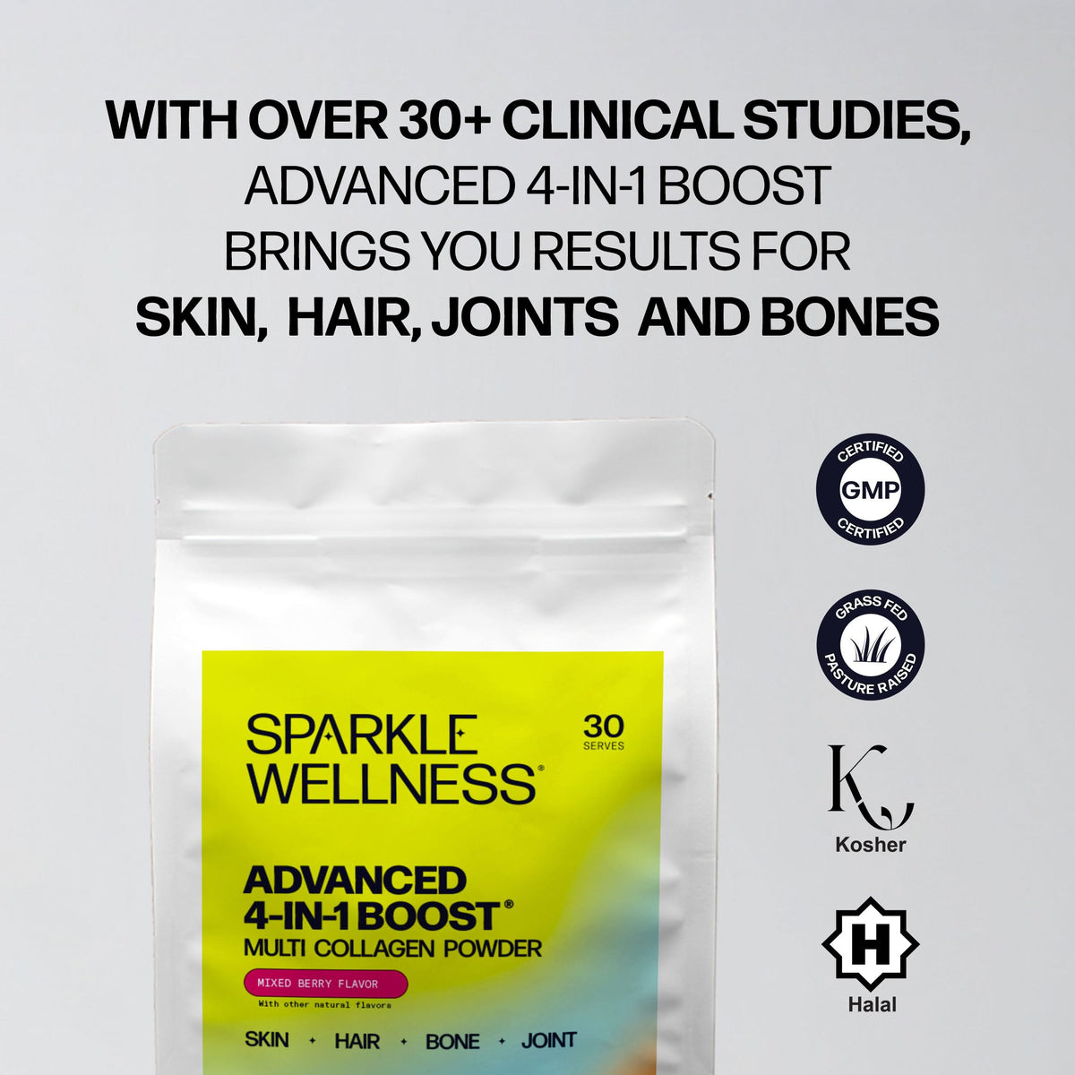 Collagène Multi 4-en-1 Sparkle Wellness dans un bol de yaourt