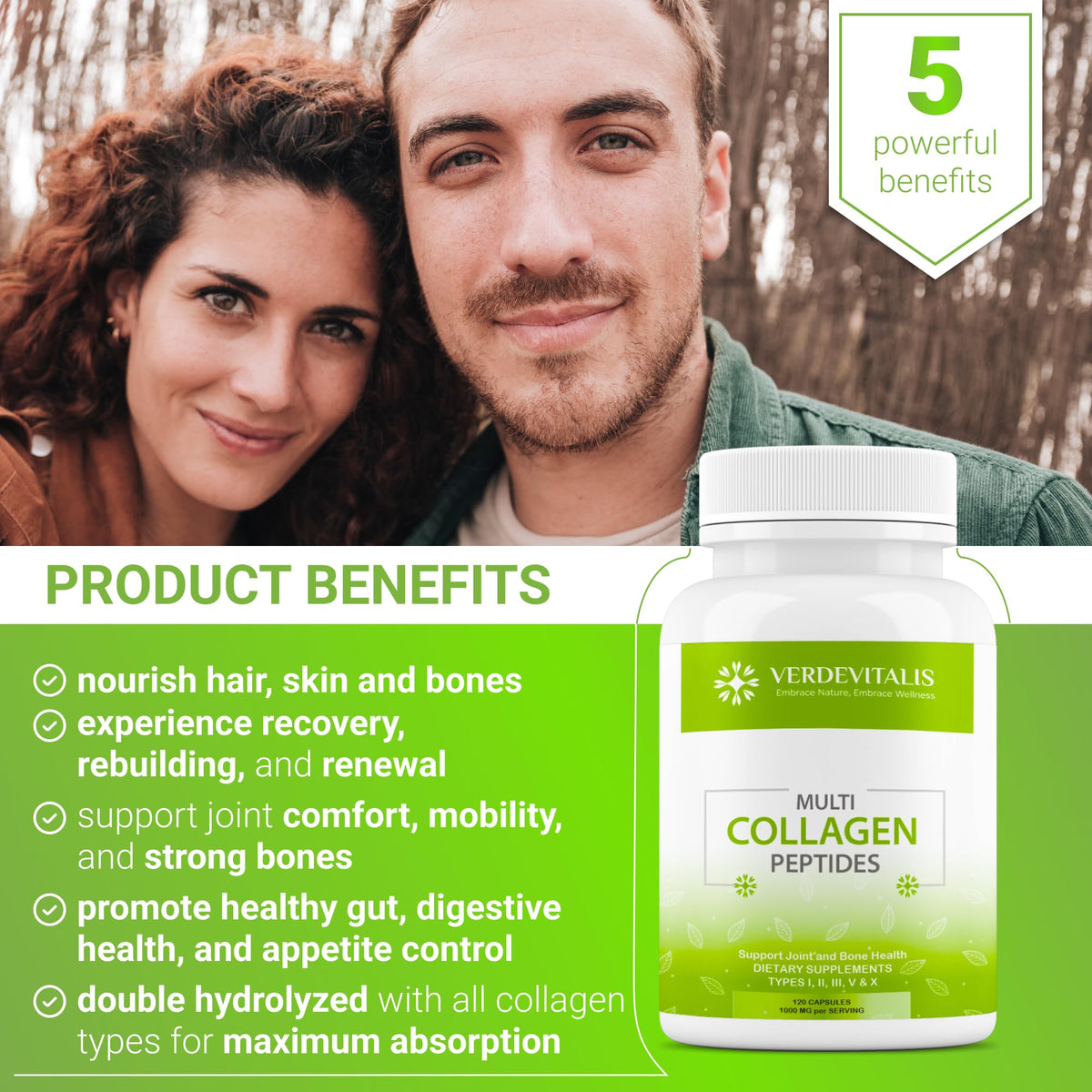 Collagène multi-type VERDEVITALIS avec vitamine C