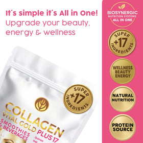 Collagène Peptides Gold Vital Life avec des fruits rouges en arrière-plan