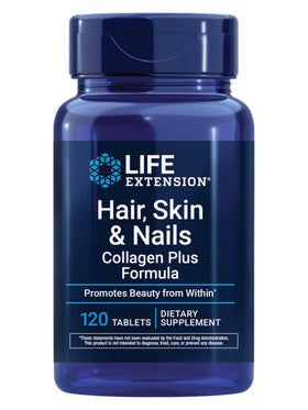 Collagène Plus Cheveux, Peau & Ongles Life Extension 120 comprimés vue avant