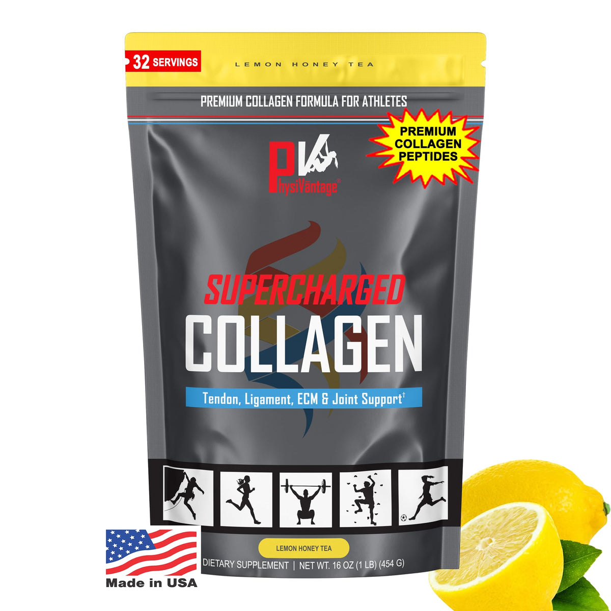 Collagène superchargé PhysiVantage 499g saveur citron miel vue de face