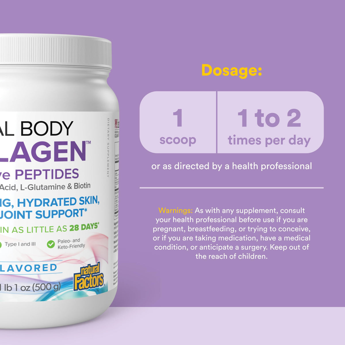 Collagène Total Corps Natural Factors 500 g avec cuillère doseuse