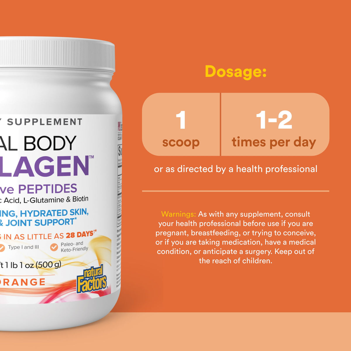Collagène Total Corps Natural Factors 500 g avec cuillère doseuse