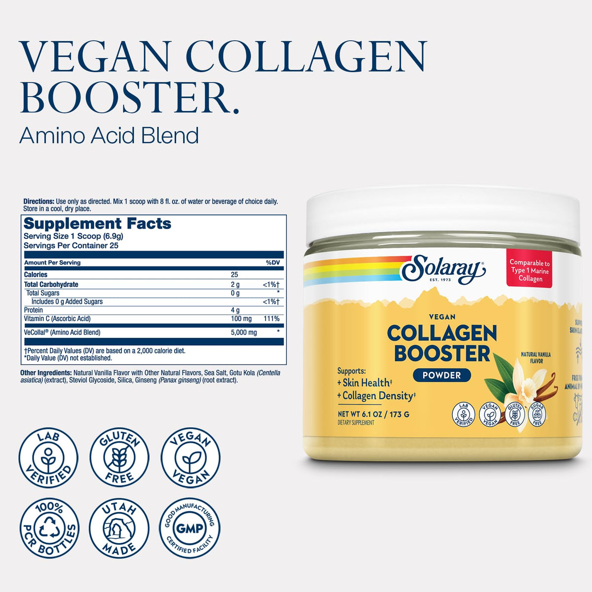 Collagène Végétal SOLARAY 240g détail du couvercle