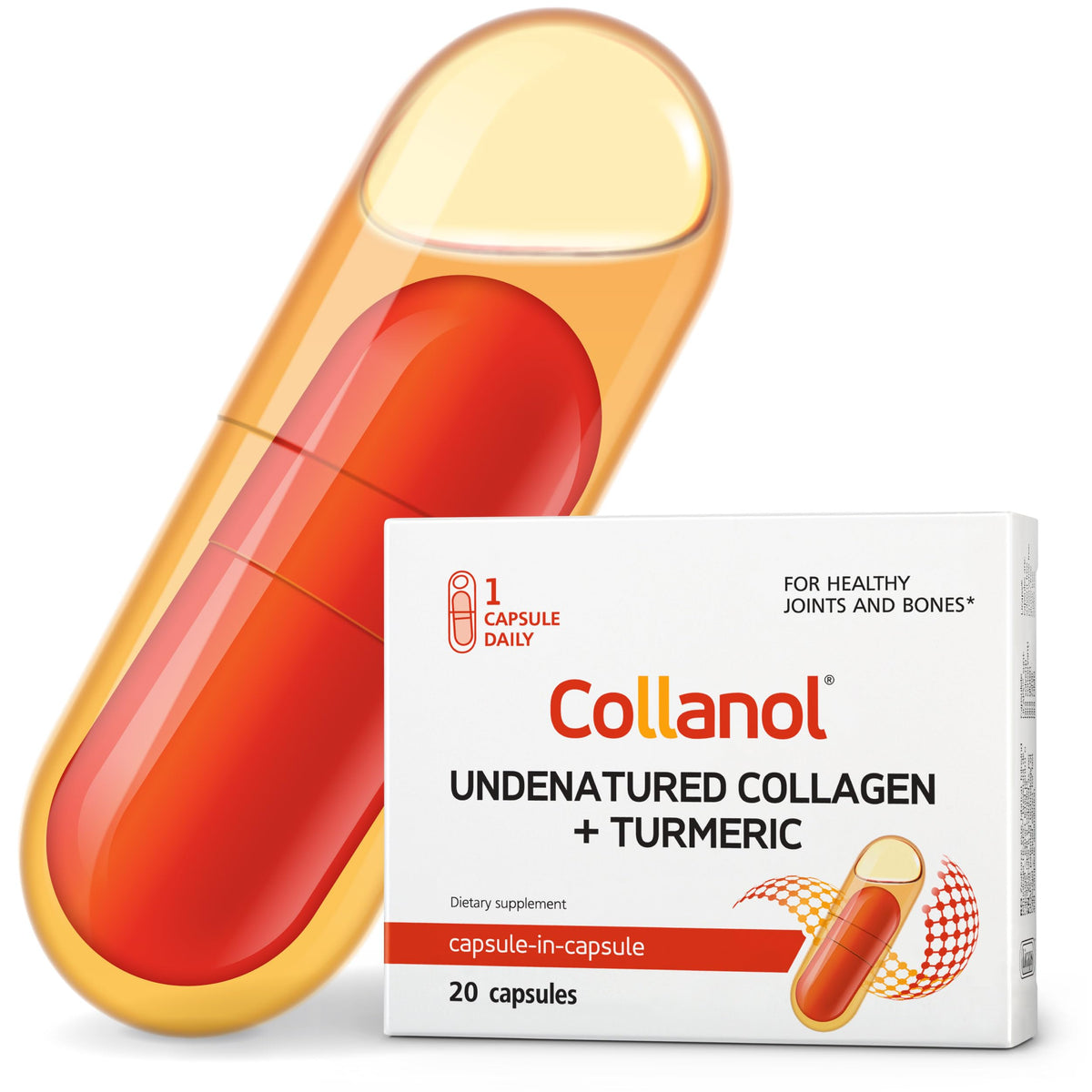 Collanol complément alimentaire 3D collagène en capsule vue de face