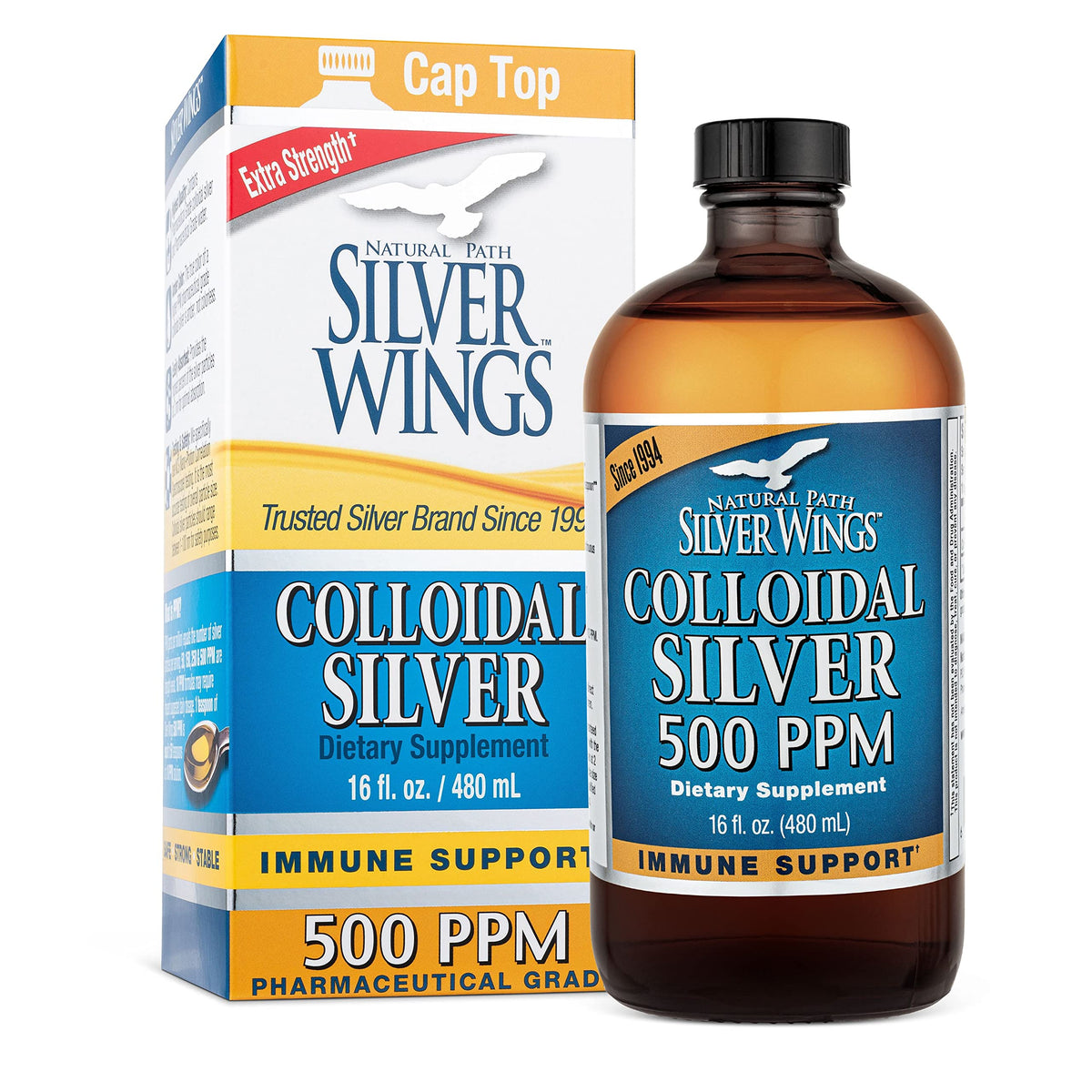 Colloidal Silver 500ppm Natural Path Silver Wings bouteille en verre