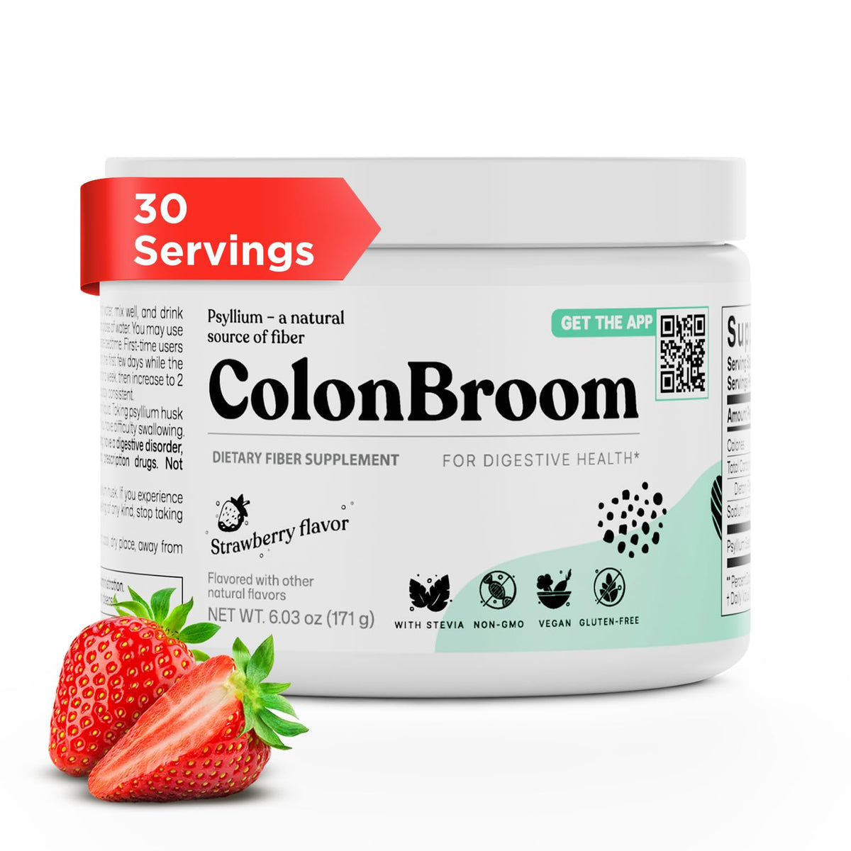 ColonBroom Poudre de Psyllium Fraise 222g vue de face