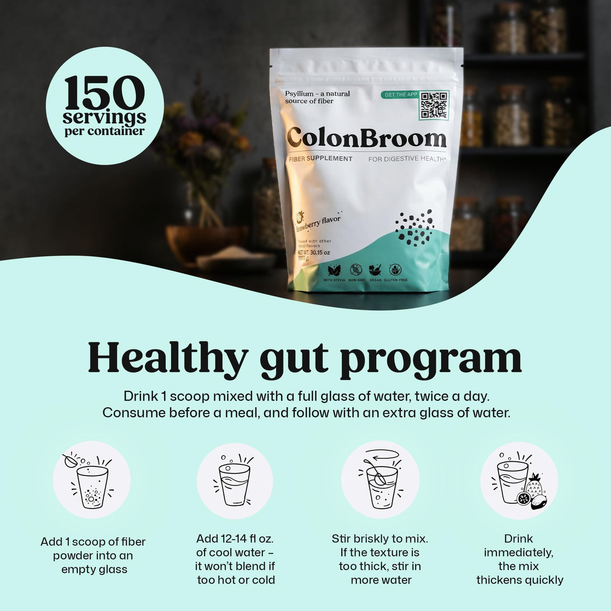 ColonBroom Poudre de Psyllium Fraise étiquette arrière