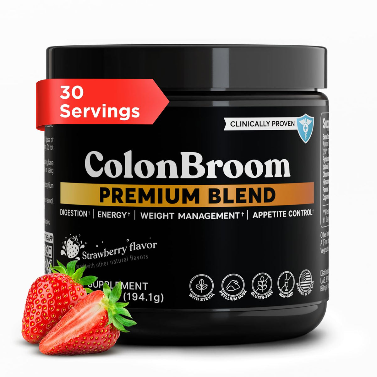 ColonBroom Poudre de Psyllium Premium Saveur Fraise 30 Portions vue de face