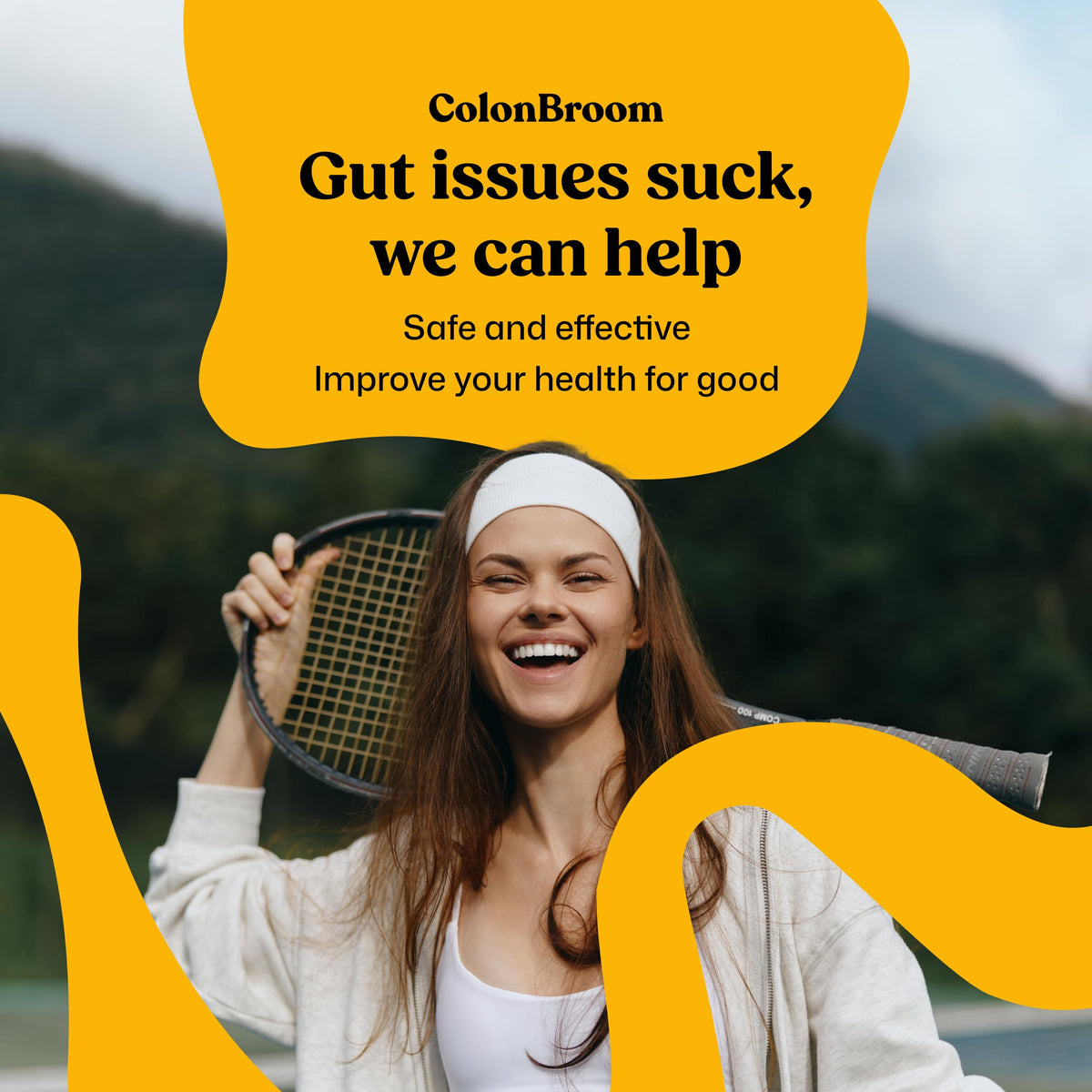 ColonBroom Poudre de Psyllium Premium Saveur Fraise 90 Portions avec ingrédients sur une table