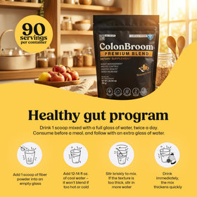 ColonBroom Poudre de Psyllium Premium Saveur Fraise 90 Portions avec un verre d'eau