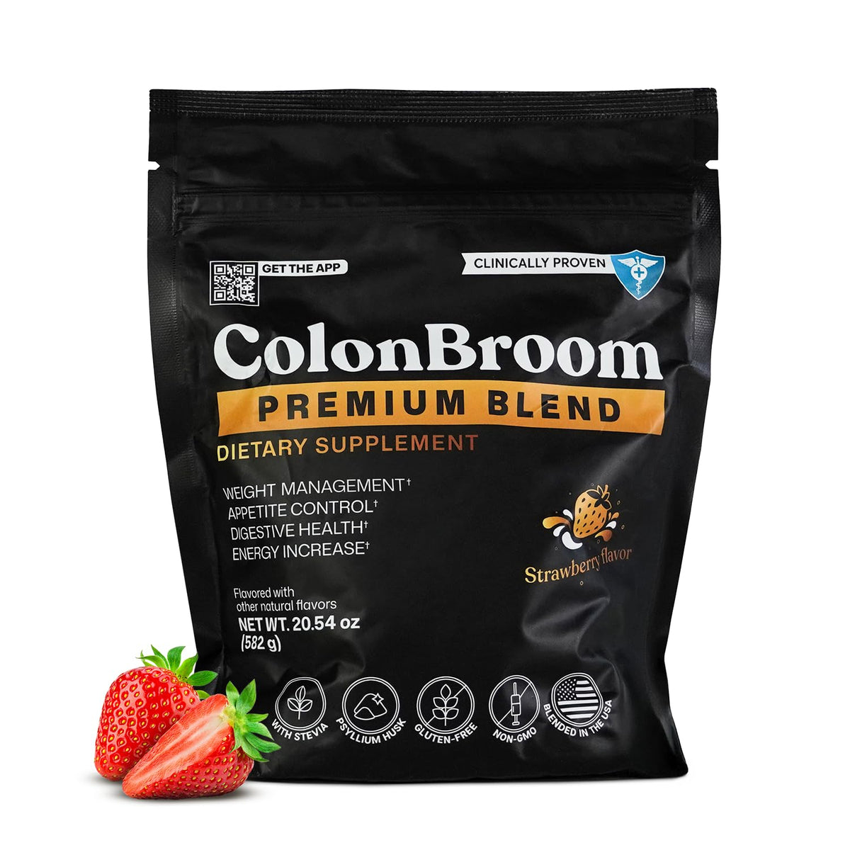 ColonBroom Poudre de Psyllium Premium Saveur Fraise 90 Portions vue de face