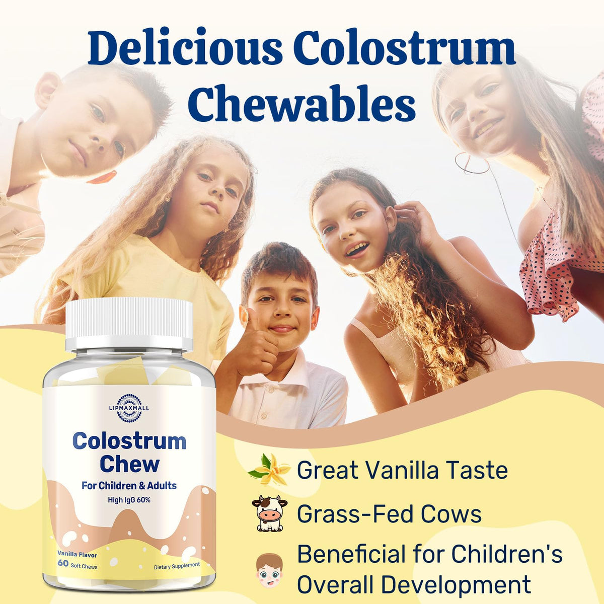 Colostrum Chews lipmaxmall ouvert avec des chews visibles