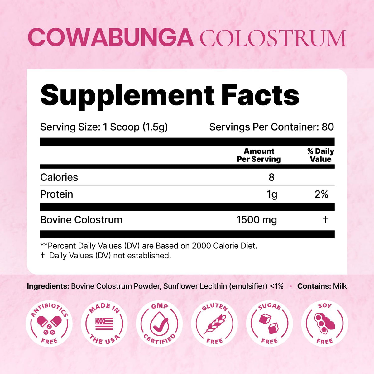 Colostrum Cowabunga en poudre sur une table