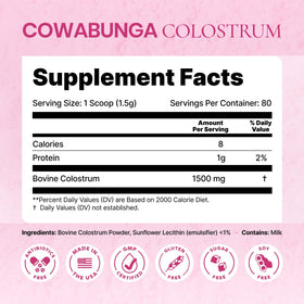 Colostrum Cowabunga en poudre sur une table