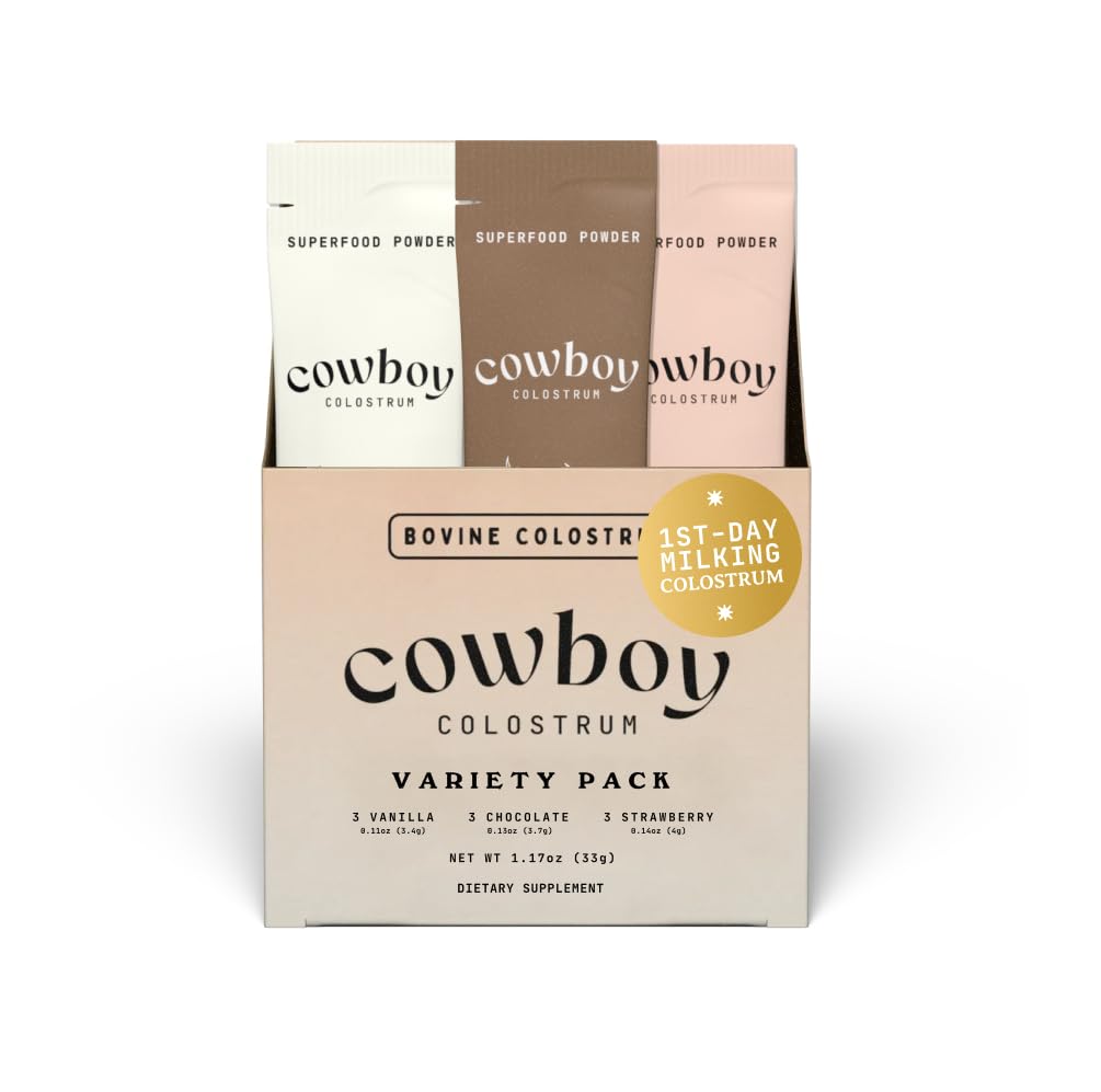 Colostrum Cowboy en poudre, sachets individuels, saveurs vanille, chocolat, fraise