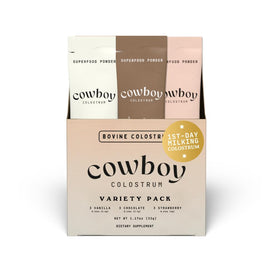 Colostrum Cowboy en poudre, sachets individuels, saveurs vanille, chocolat, fraise
