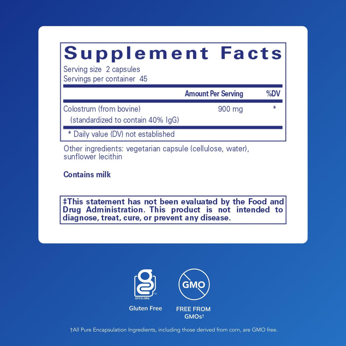 Colostrum en capsules de Pure Encapsulations - vue arrière