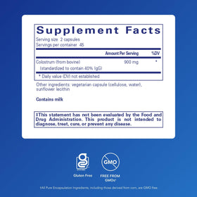 Colostrum en capsules de Pure Encapsulations - vue arrière