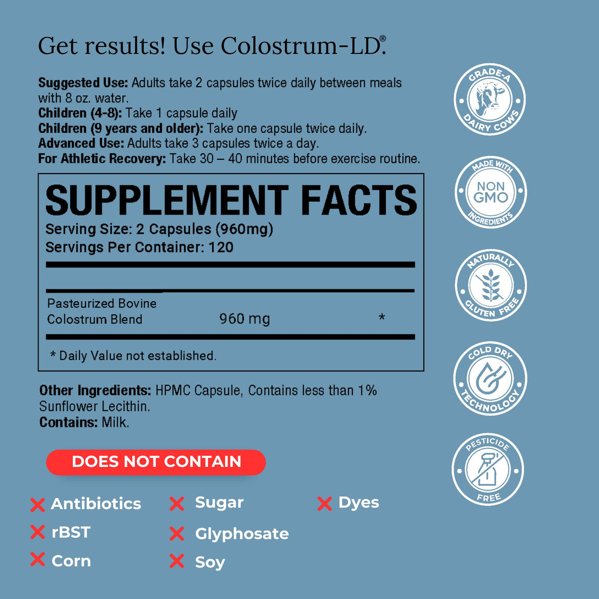 Colostrum-LD Capsules Liposomales 240 unités vue arrière