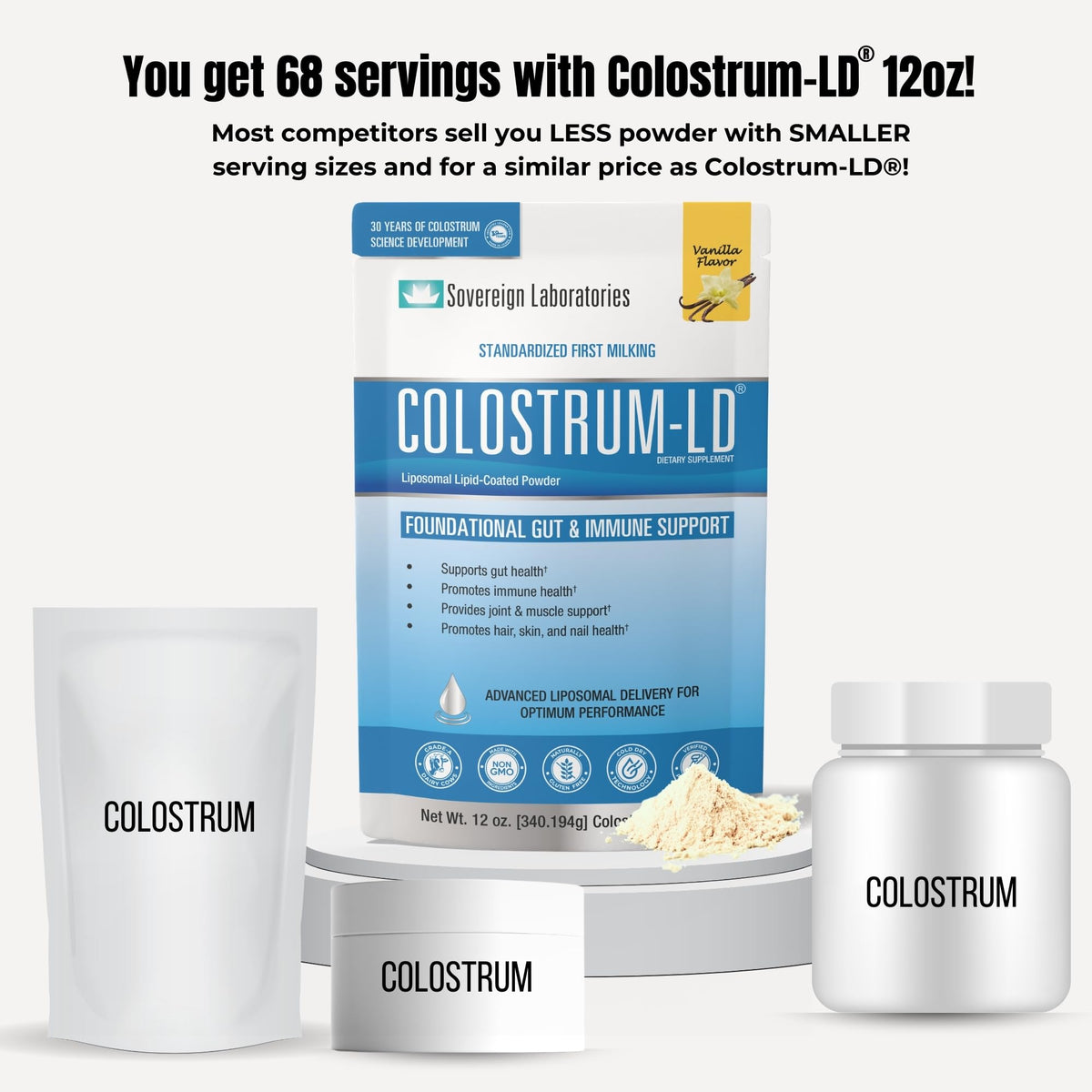 Colostrum-LD Poudre de Colostrum Liposomal 12oz Vanille vue de côté