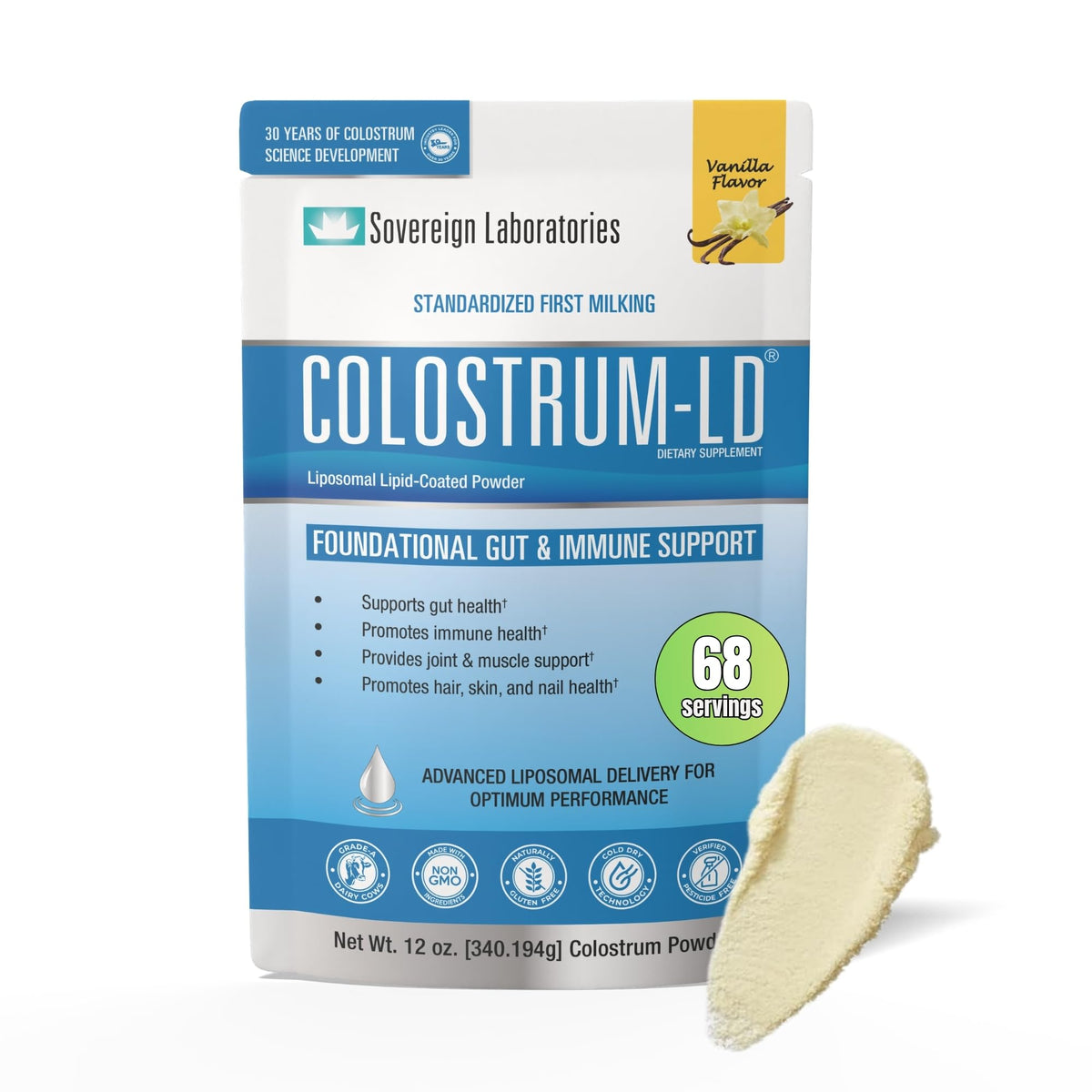 Colostrum-LD Poudre de Colostrum Liposomal 12oz Vanille vue de face
