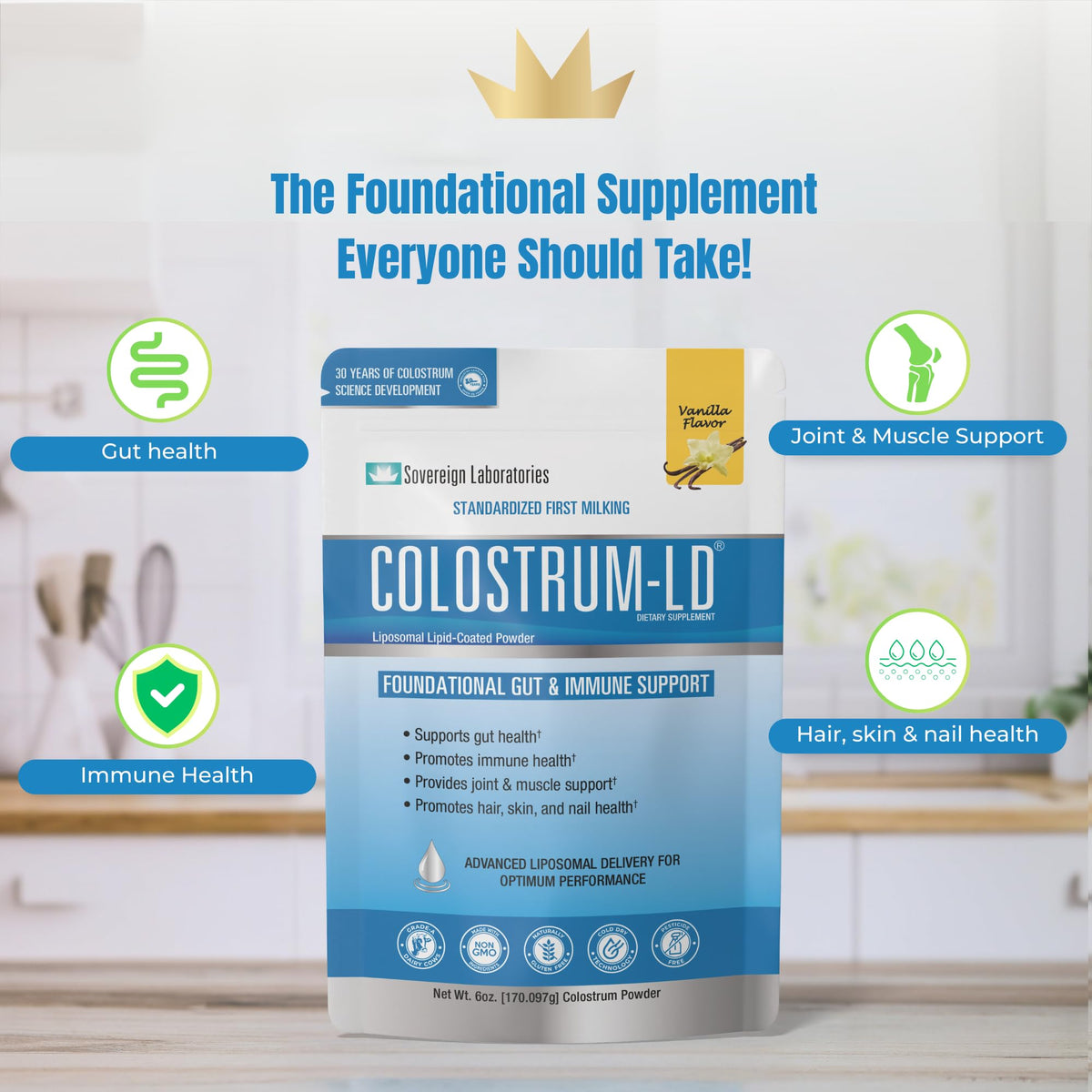 Colostrum-LD Poudre Liposomale 6 oz Vanille, vue de côté